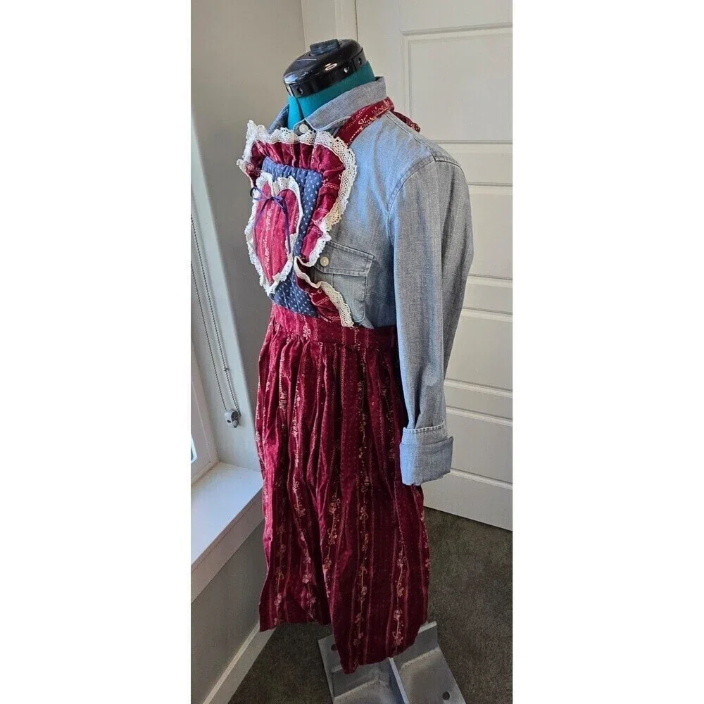 THE TAILOR MAID WHIDBEY ISLAND HANDMADE MAROON DITZY FLORAL APRON KITCHEN OS